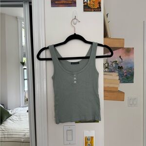 Brandy Melville Green Ribbed Fitted Tank Top